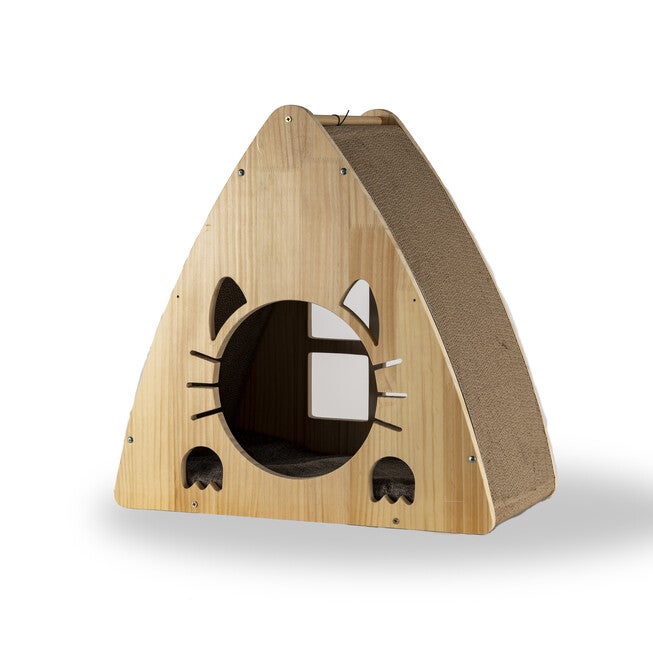 Armarkat Real Wood Medium Triangular Natural Solid Wood Cat Condo S2106 Cat House, BEIGE, hi-res image number 0