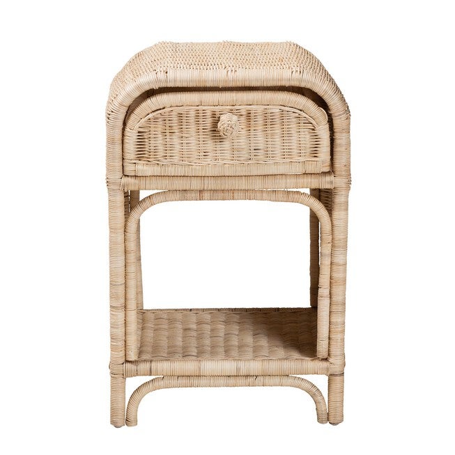 Magni Modern Bohemian Natural Brown Rattan 1-Drawer Nightstand, , alternate image number null