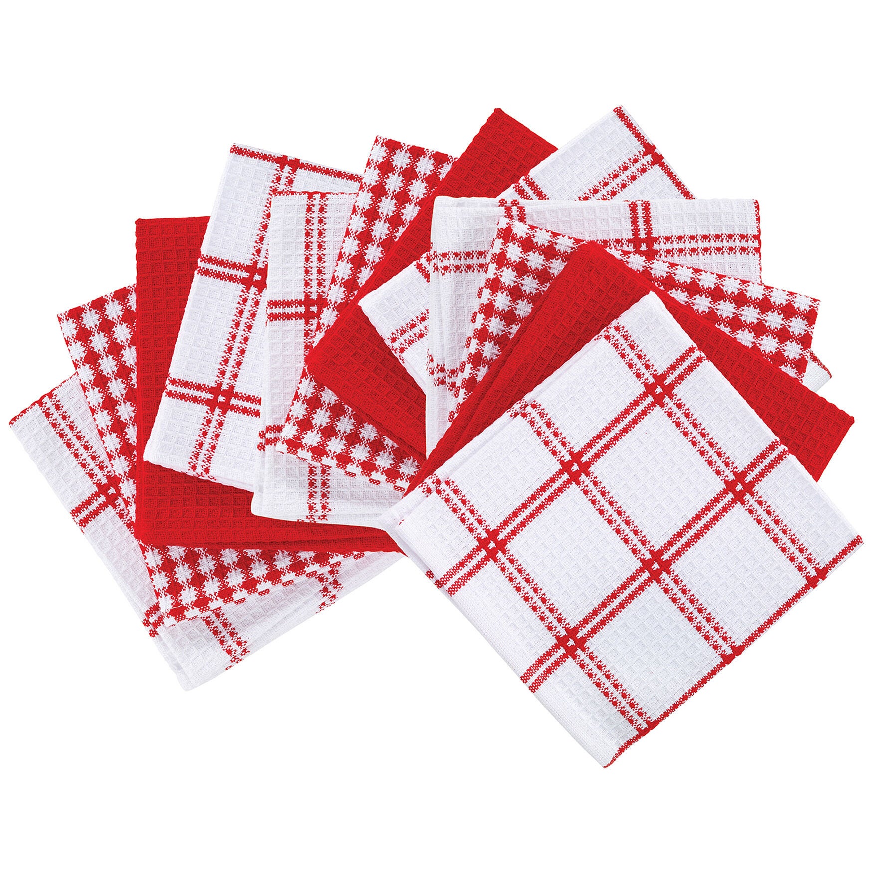 Coordinating Flat Waffle Weave Dish Cloths, Set Of 12 Dish Cloth, RED, hi-res image number 0