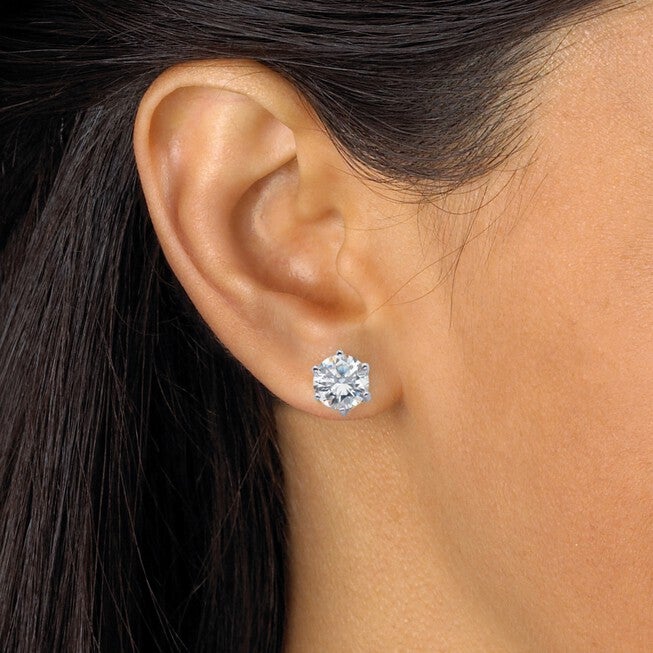 Platinum over Sterling Silver Pendant (9mm) Round Cubic Zirconia with 18 inches Chain, , alternate image number 3