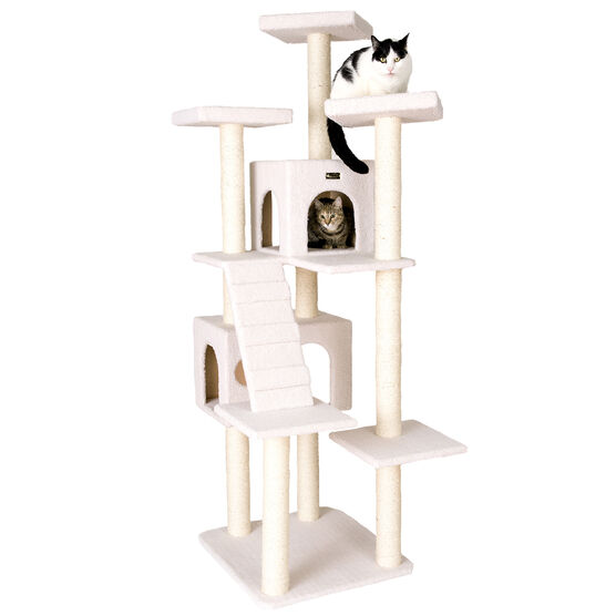 Classic 77" Multi Levels Real Wood Cat Tree With Ramp, Three Perches, Two Condos, , alternate image number null