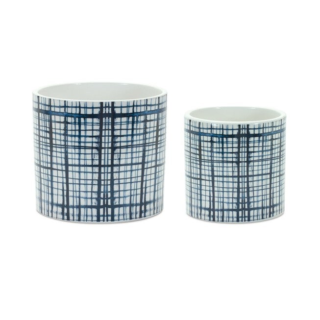 Criss Cross Pattern Planter (Set of 2), WHITE/BLUE, hi-res image number null
