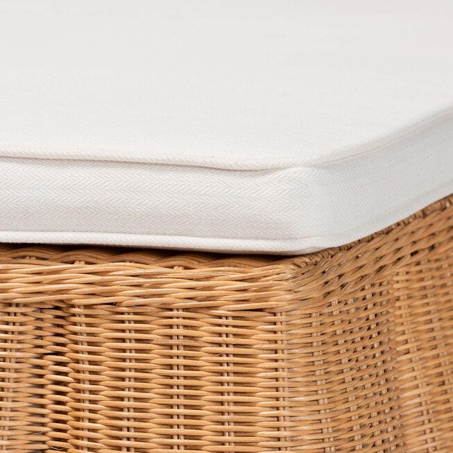 Palm Scallop Natural Rattan Ottoman, 39 inches Square, LIGHT HONEY, alternate image number null