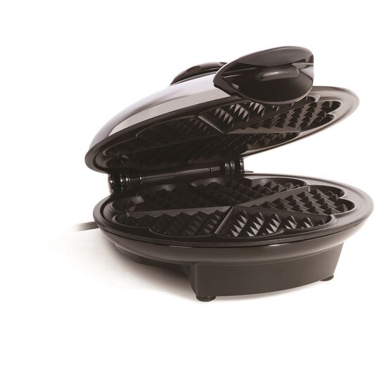 Euro Cuisine Eco Friendly Heart Shaped Waffle Maker - PTFE and PFOA Free Non Stick Plates, BLACK AND CHROME, hi-res image number null