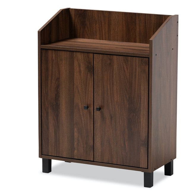 Rossin 2-Door Top Shelf Wood Entryway Shoe Storage Cabinet Furniture, WALNUT, hi-res image number null