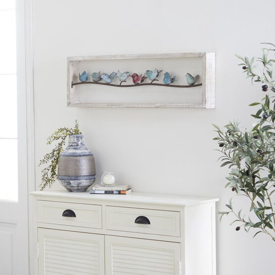 White Wood Farmhouse Birds Wall Decor, , alternate image number null