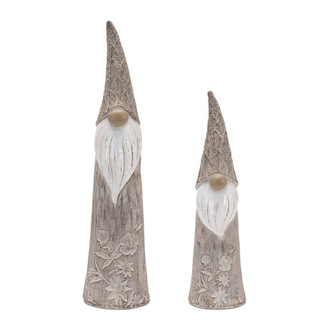 Floral and Leaf Carved Gnome (Set of 2), BEIGE/WHITE, hi-res image number null
