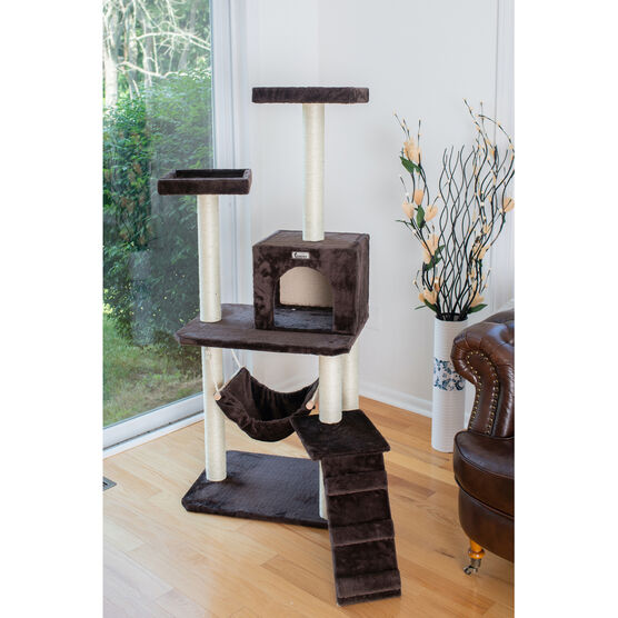 4 Level Gleepet Real Wood 57" Condo Cat Tree With Ramp, Hammock, , on-hover image number null
