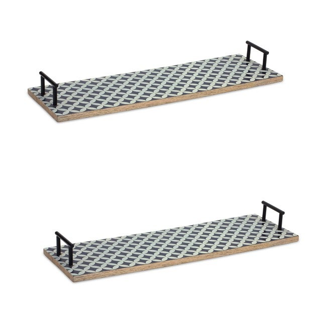 Tray (Set of 2) 24 inchesL x 8.25 inchesW x 2.75 inchesH Mango Wood/Iron, BLUE/WHITE, hi-res image number null