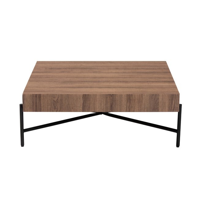 Savion Modern Industrial Walnut Brown Finished Wood And Black Metal Coffee Table, , on-hover image number 1