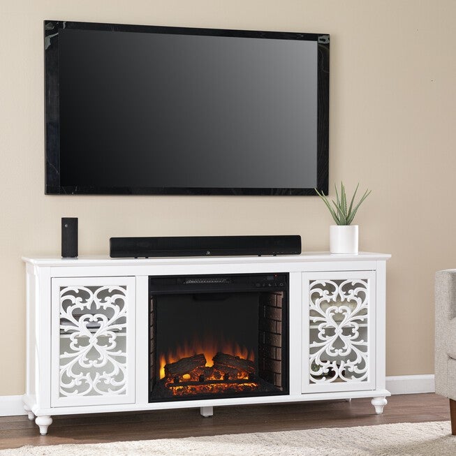 Maldina Electric Fireplace W Media Storage, WHITE, hi-res image number 0
