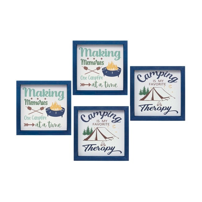 Camping Sign (Set of 4) 10 inchesSQ MDF, BLUE/WHITE/GREEN, hi-res image number null