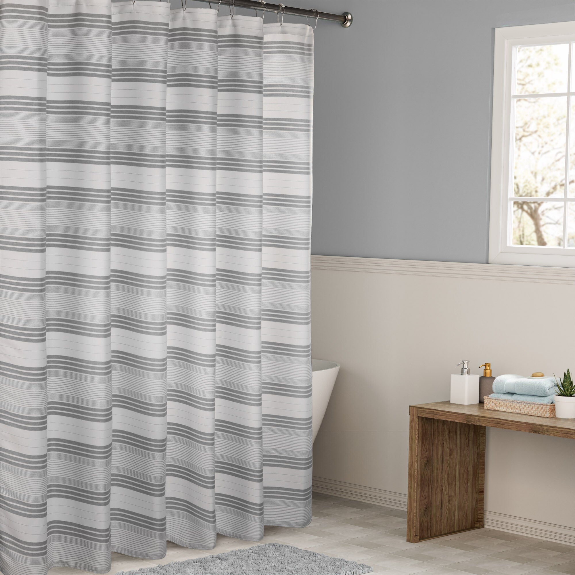 Horizontal Beach Stripe Water Repellent Shower Curtain