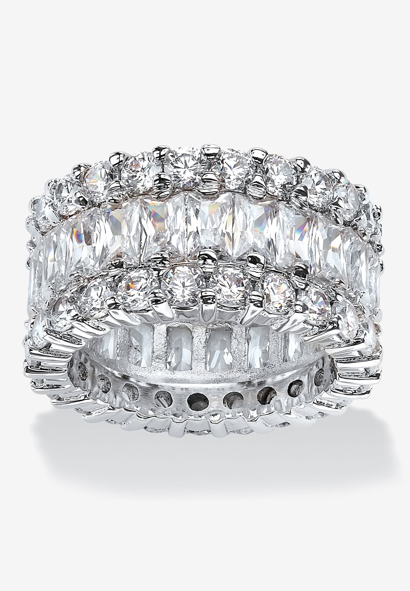 Platinum over Silver Baguette Eternity Bridal Ring Cubic Zirconia