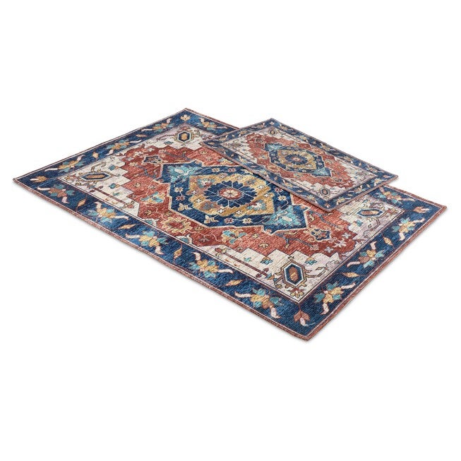 Traditional Milan Washable Rug, Spice Blue | Brylane Home