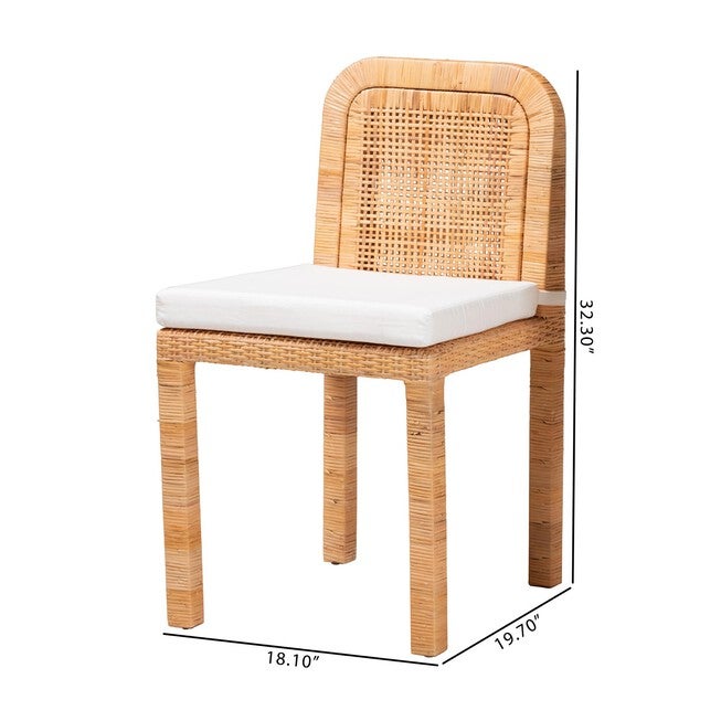 Zariah Modern Bohemian Natural Brown Rattan And Mahogany Wood 2-Piece Dining Chair Set, , alternate image number 7