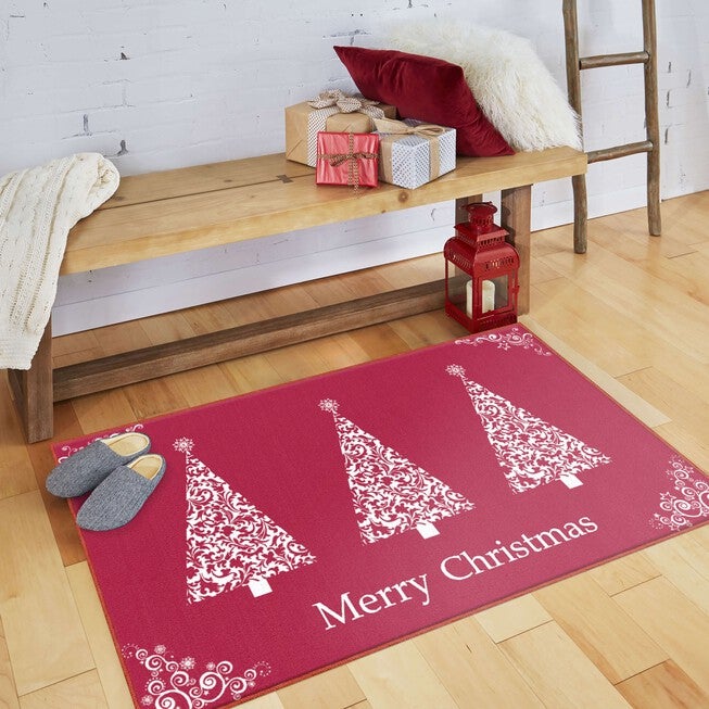 Ornamental Trees Red Kitchen Rug, , alternate image number null