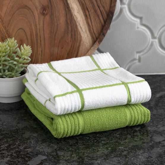 Solid And Check Parquet Kitchen Towel, Two Pack, , alternate image number null