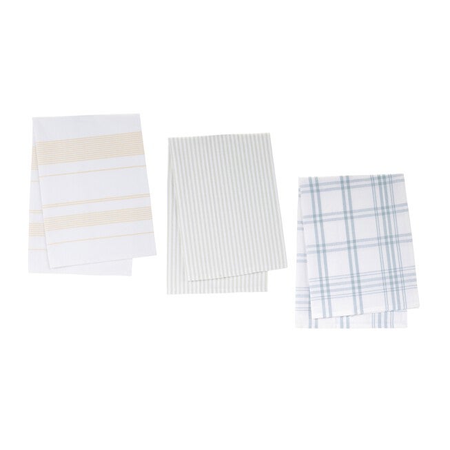Tea Towel (Set of 3) 20 inchesW x 28 inchesL Cotton, BLUE/WHITE/YELLOW, hi-res image number null