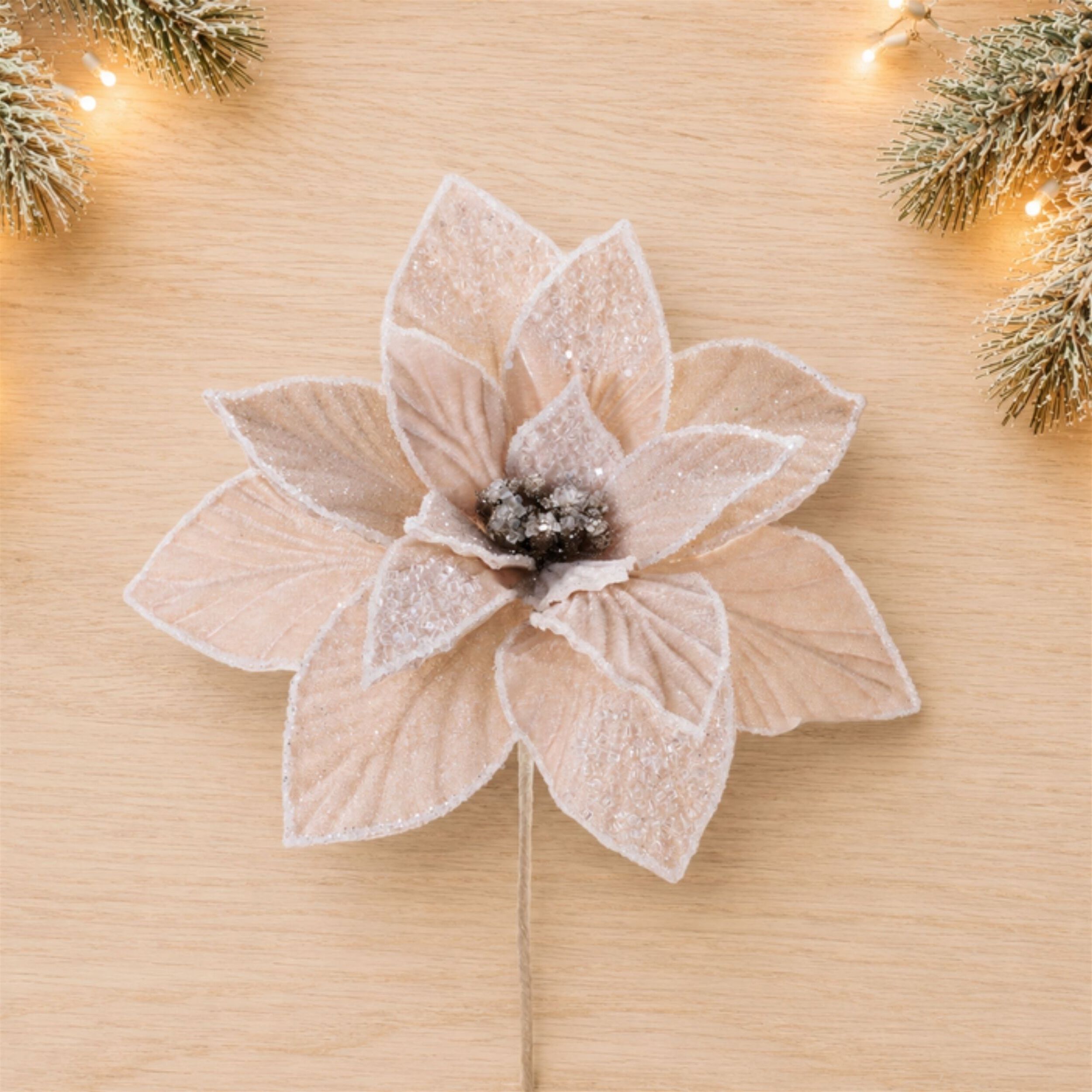 Beaded Poinsettia Flower Stem (Set of 4), CREAM, alternate image number 2