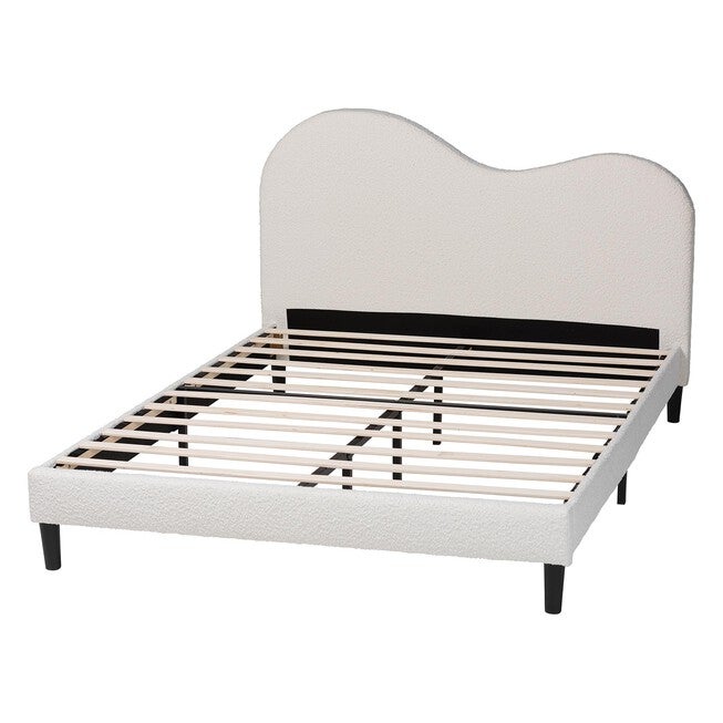 Dalton Boucle Upholstered Platform Bed, CREAM, alternate image number null