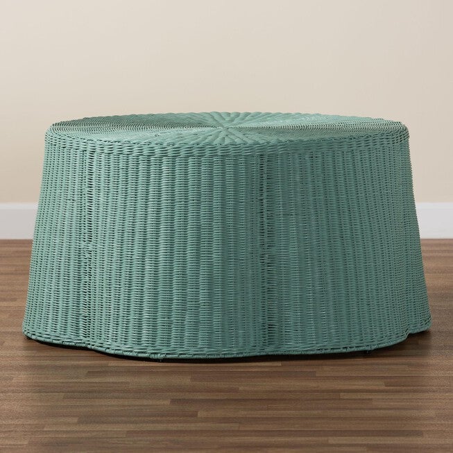 bali & pari Palm Bohemian Seafoam Green Scalloped Rattan Coffee Table, SEAFOAM GREEN, alternate image number null