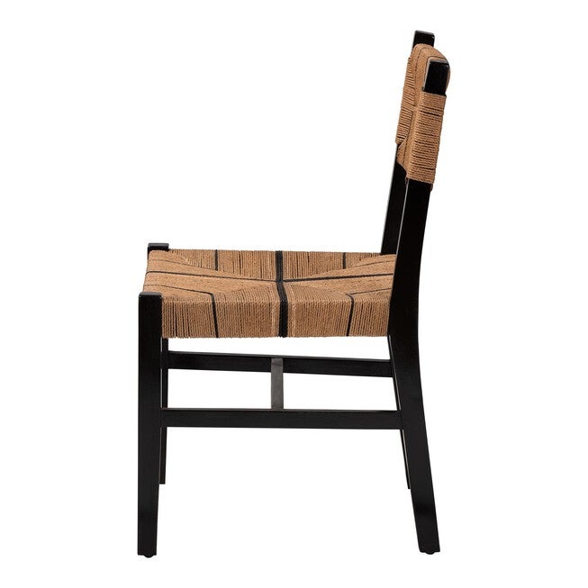 Prita Bohemian Paper Loom and Natural Mahogany Wood Dining Chair, BROWN, alternate image number null
