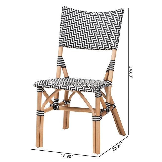Wagner Modern French Black And White Weaving And Natural Rattan Bistro Chair, , alternate image number null