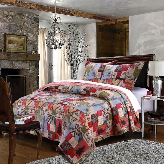 Rustic Lodge Quilt And Pillow Sham Set, MULTI, hi-res image number null