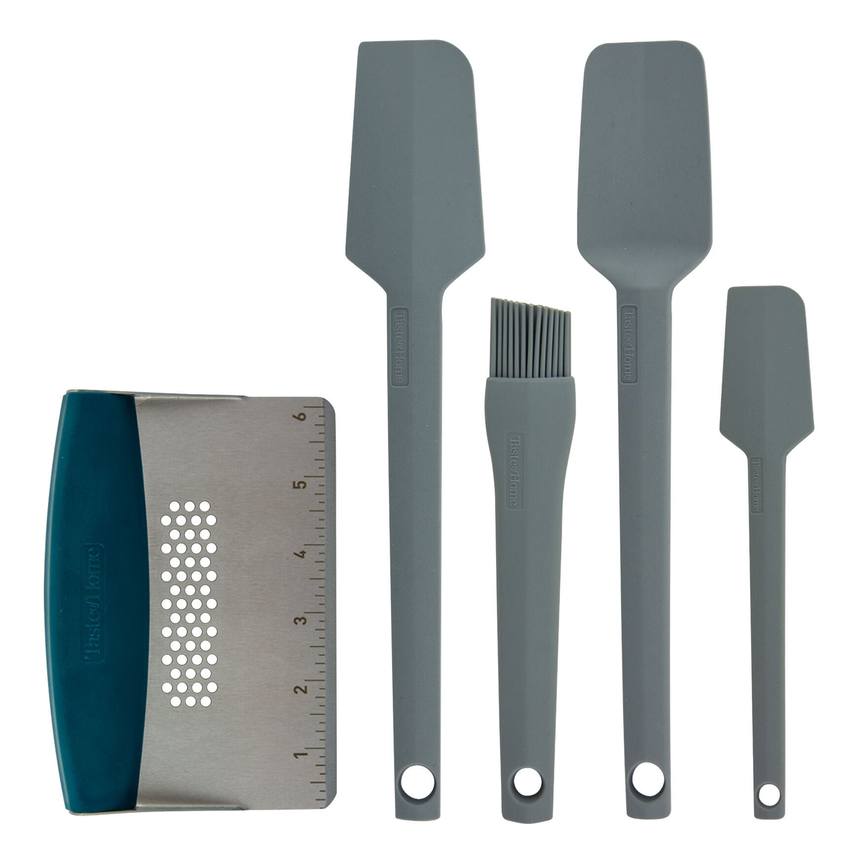 5 Pc Kitchen Utensil Silicone Stainless Steel, ASH GREY, hi-res image number 0