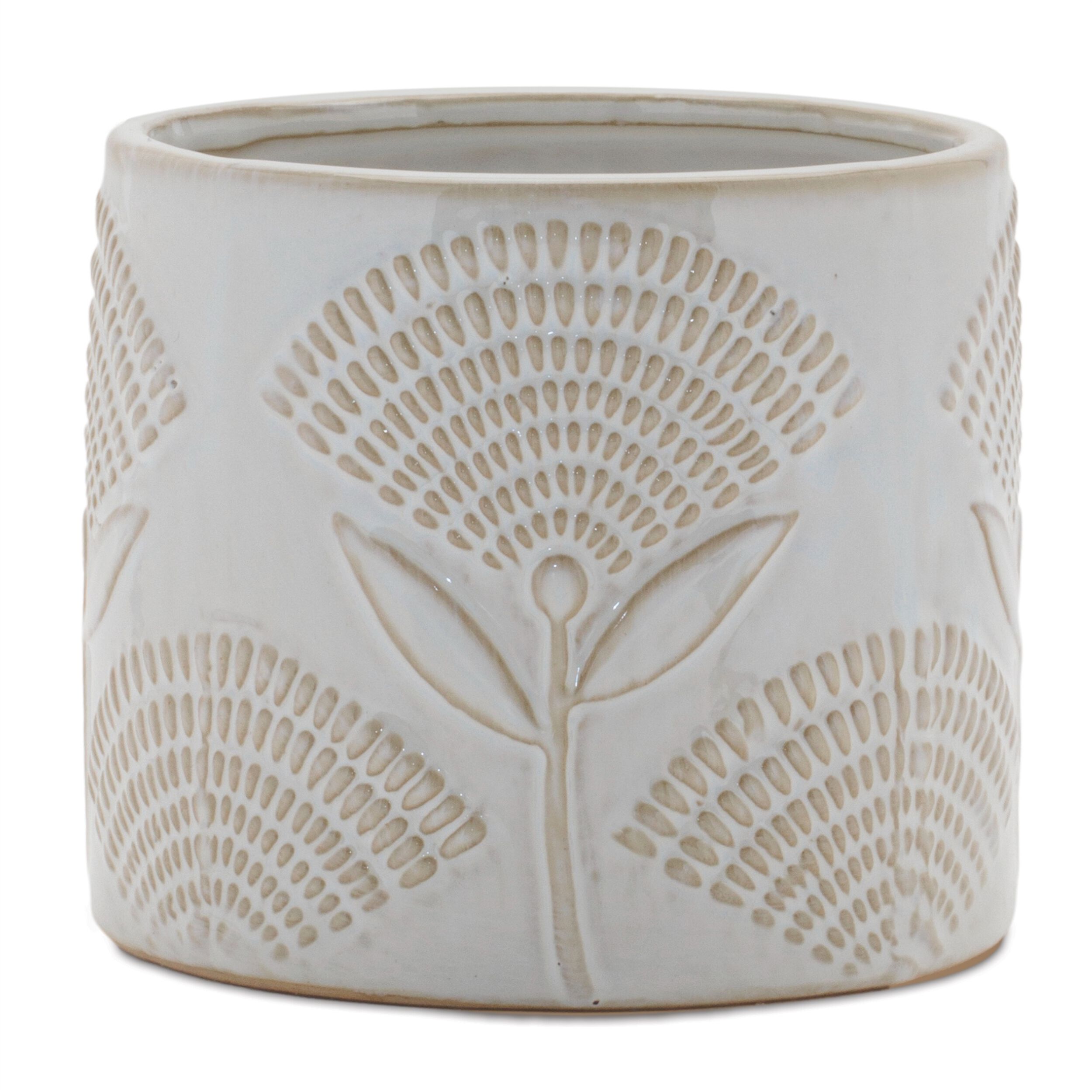 Porcelain Floral Patterned Planter Set of 2, WHITE BEIGE, alternate image number 2