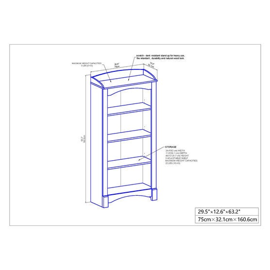 Hawksbury 4-Shelf Bookcase Bookcase, , alternate image number null