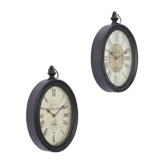 Set Of 2 Black Metal Vintage Wall Clock, , alternate image number null