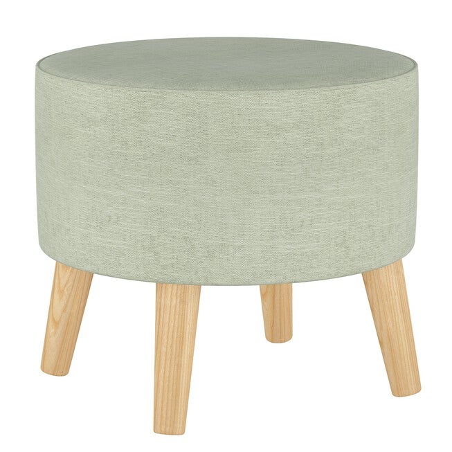 Linen Round Ottoman with Splayed Legs, LINEN BLUE, hi-res image number 0