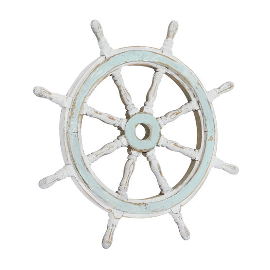 White Coastal Ship Wheel Wood Wall Décor, , alternate image number null