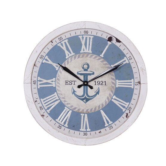 White Coastal Wood Wall Clock, WHITE, hi-res image number null