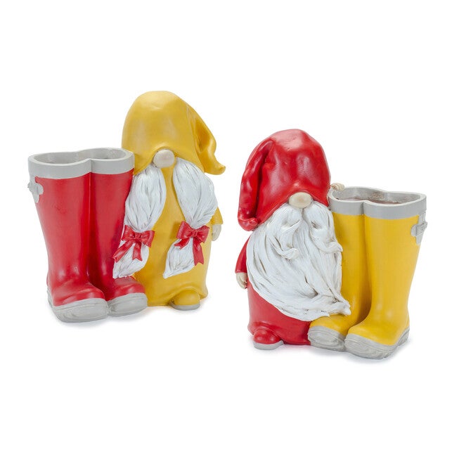 Garden Gnome With Rainboot Planter or Vase, Set Of 2, YELLOW, hi-res image number null