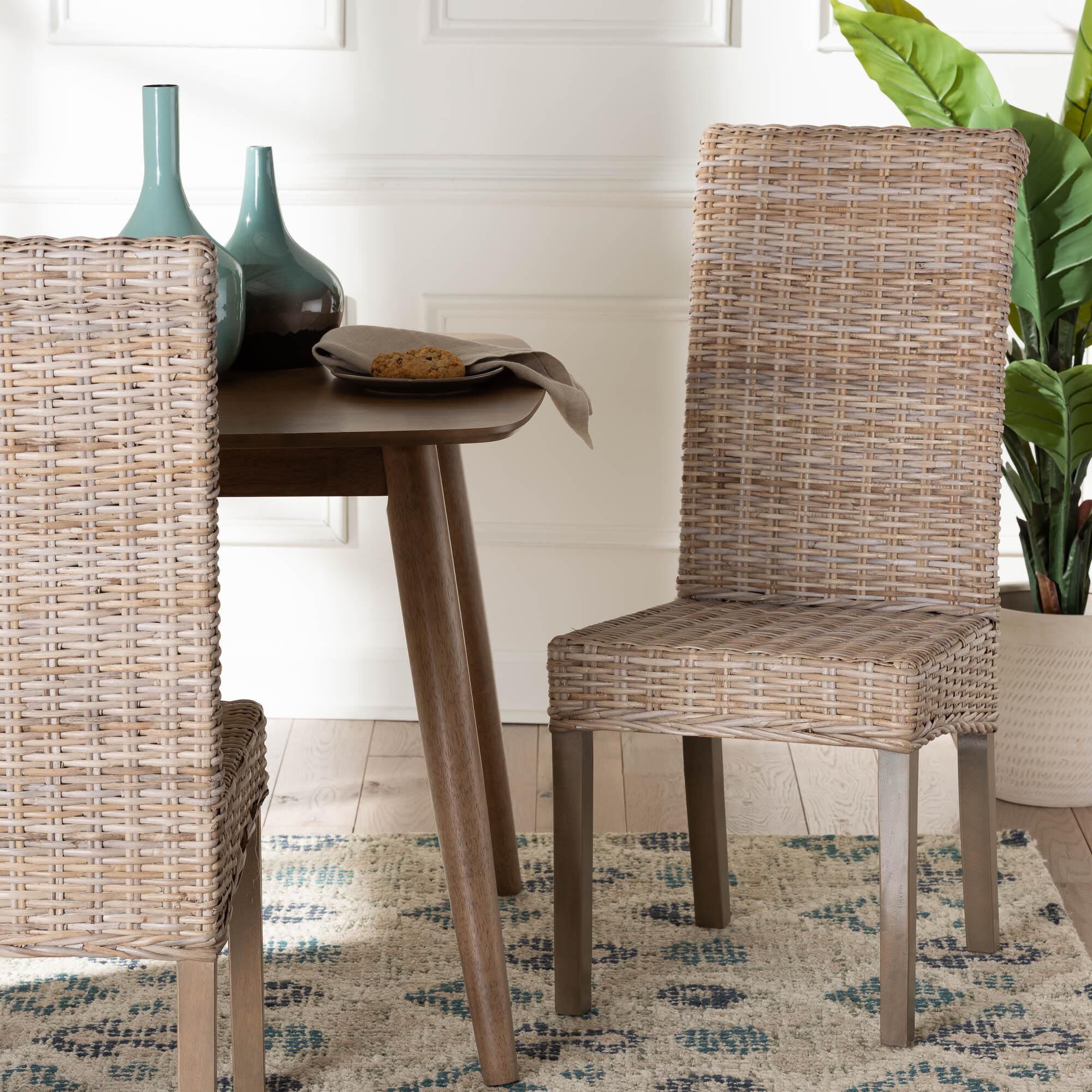 Santiago Bohemian Grey Natural Kubu Rattan and Mango Wood Dining Chair, GREY, hi-res image number 0