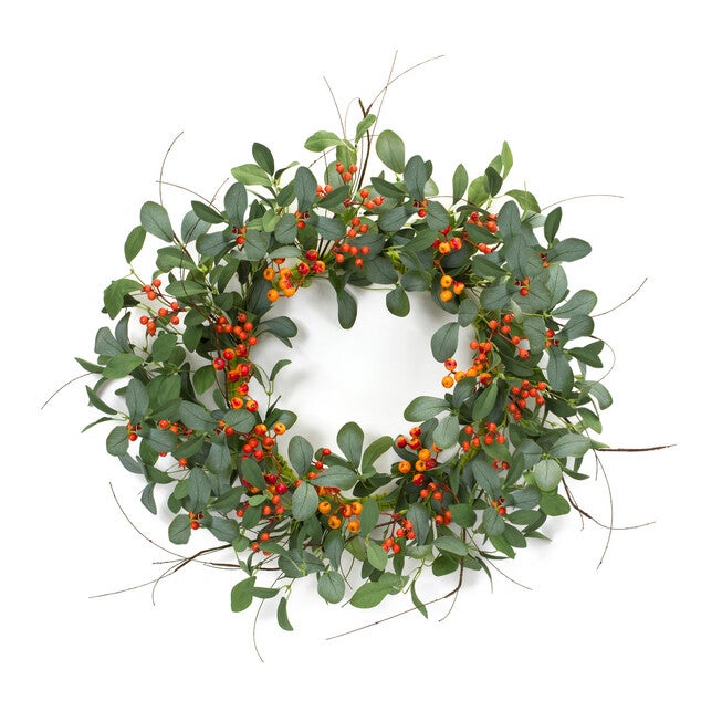Foliage And Berry Twig Wreath 21 inchesD, RED, hi-res image number 0