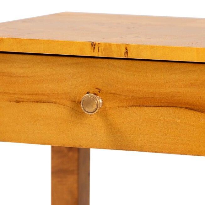 Azmi Modern and Contemporary Natural Light Mappa Real Burl Wood 2-Drawer Nightstand, LIGHT MAPPA BURL, alternate image number null