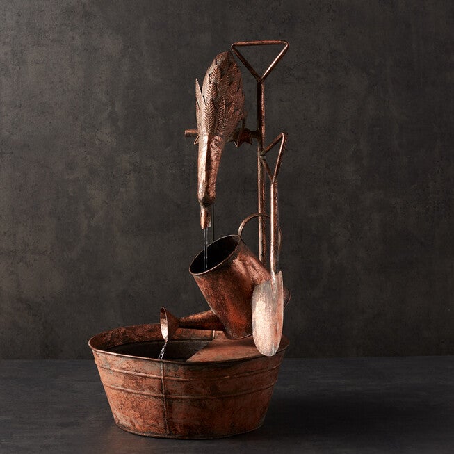 Rustic Metal Fountain With Duck And Watering Can 33 inchesH, , alternate image number null