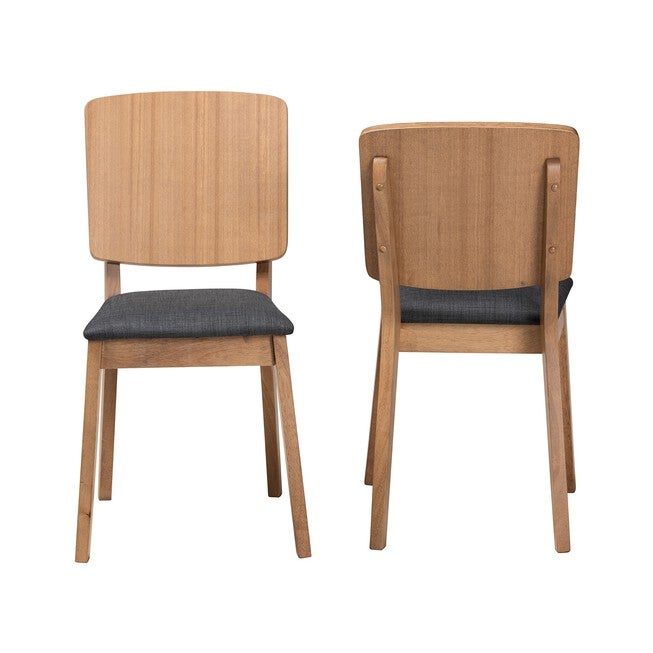 Denmark Mid-Century Modern Black Fabric And French Oak Brown Finished Rubberwood 2-Piece Dining Chair Set, , on-hover image number 1