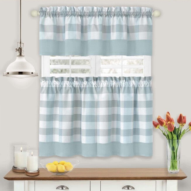 Hunter Window Curtain Tier Pair And Valance Set, ICE BLUE, hi-res image number 0