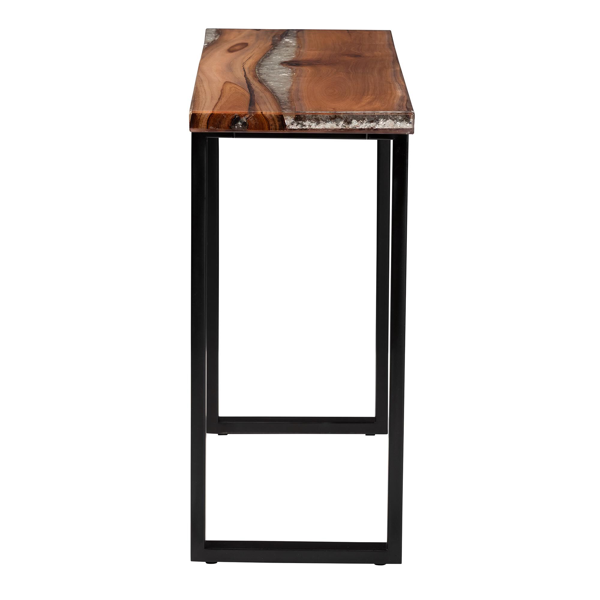 Apio Wood Epoxy Resin Console Table with Glass Inlay, BROWN, alternate image number 3