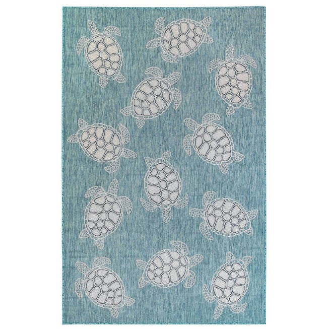 Liora Manne Carmel Seaturtles Indoor/Outdoor Rug Aqua 23 inchesX7 feet 6 inches, AQUA, hi-res image number null