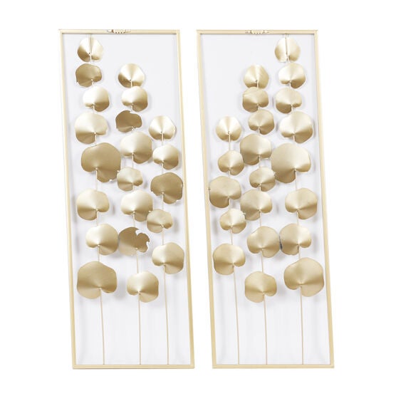 Set Of 2 Gold Metal Floral Wall Decor, , on-hover image number null