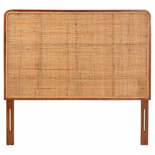 Caspia Bohemian Natural Rattan and Mahogany Wood Queen Size Headboard, LIGHT, alternate image number null