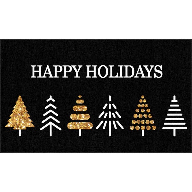 Holiday Trees Black Kitchen Rug, BLACK, hi-res image number null