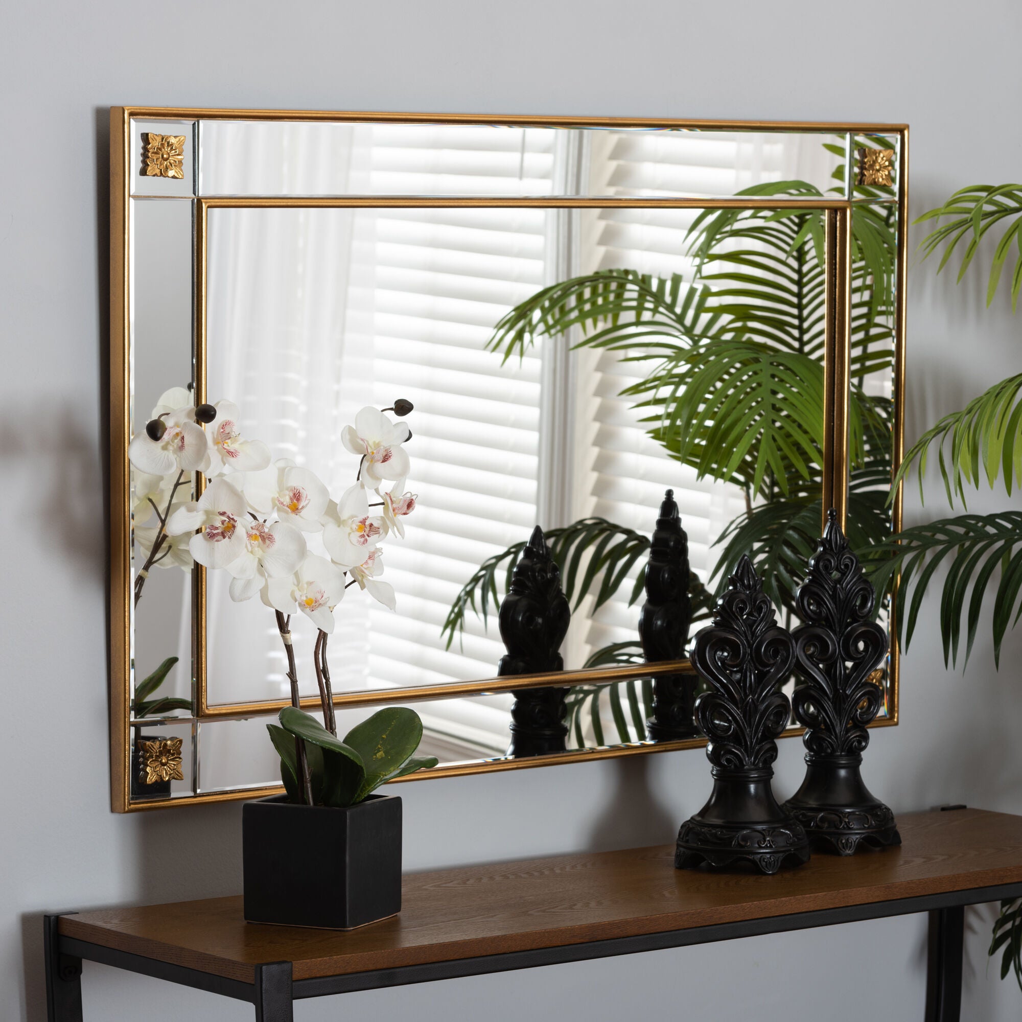 Iara Modern Glam and Luxe Antique Goldleaf Finished Wood Accent Wall Mirror, GOLD, hi-res image number 0