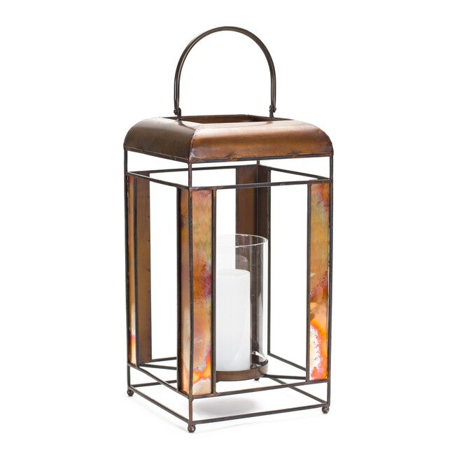 Lantern 9 inchesL x 17.25 inchesH Metal/Glass, BRONZE, hi-res image number null
